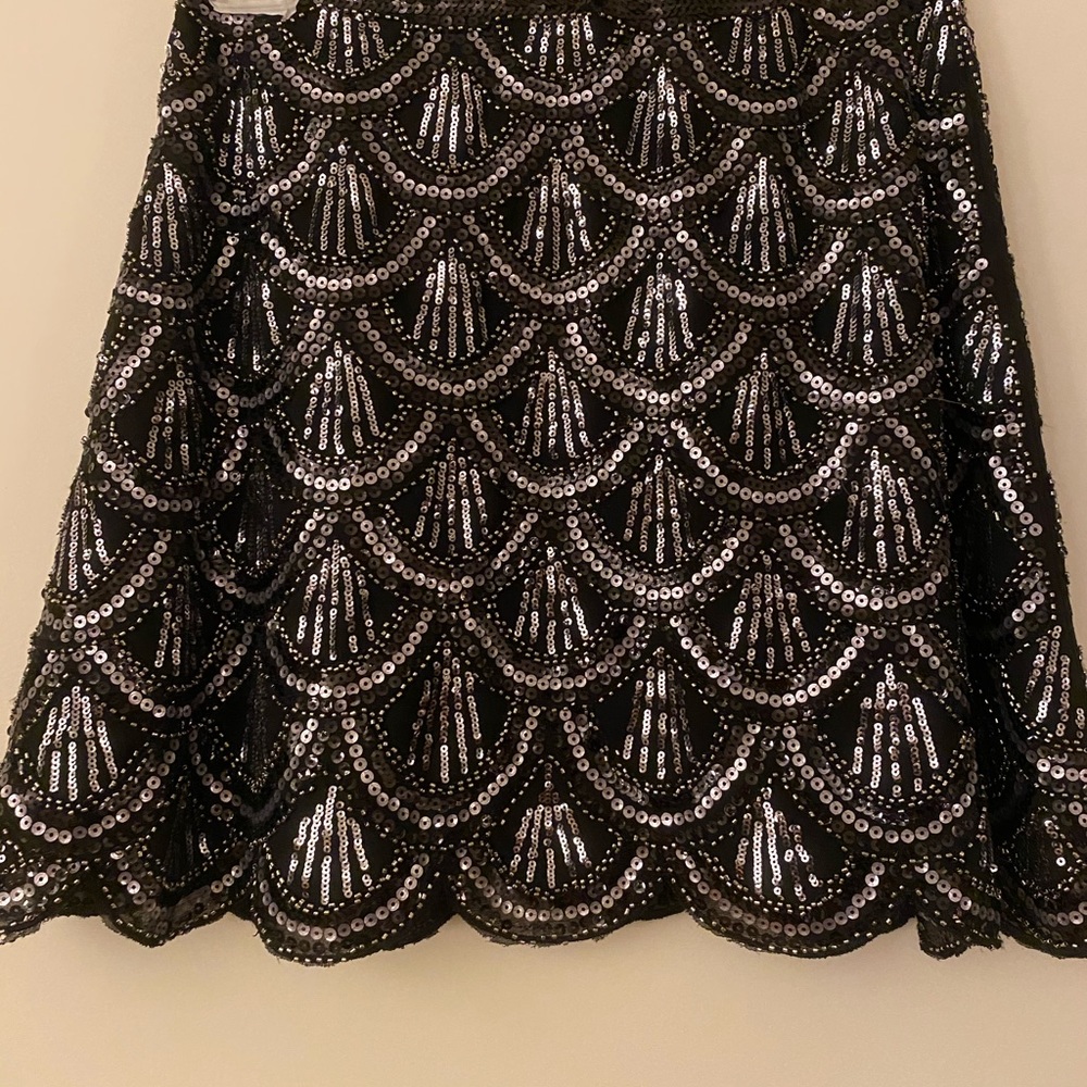 Scalloped Black Sequin Skirt